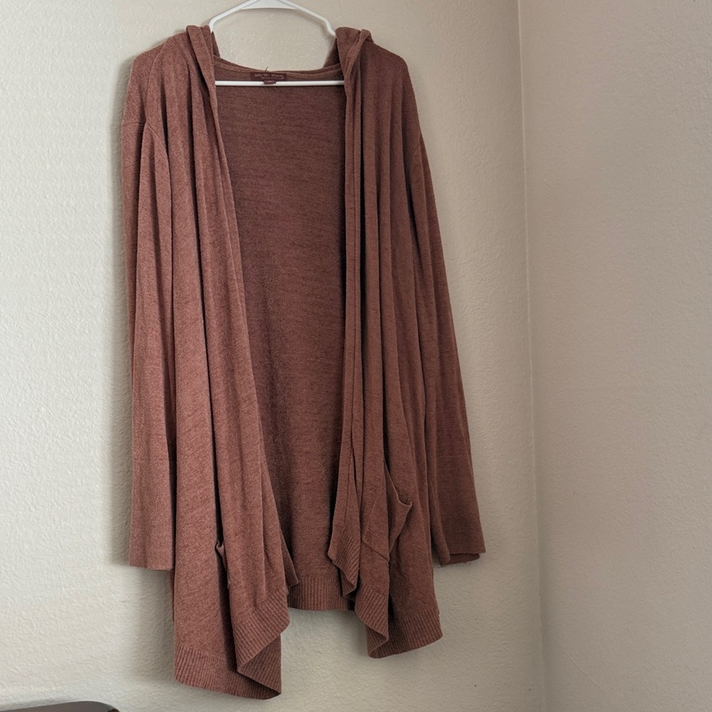 Barefoot dreams cozy chic ultra lite Brown Hooded Sweater cardigan pockets - Picture 2 of 11